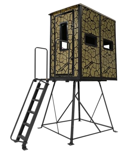MUDDY Striker Box Blind with Elite 5 Tower, Steel Wall Construction, Cracked Mud Camo Multi