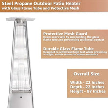 40,000 BTU Stainless Steel Portable Propane Outdoor Patio Heater with Glass Flame Tube – Square Pyramid Freestanding Design with Wheels & Easy Ignition – Outdoor Heater for Deck, Patio, Events