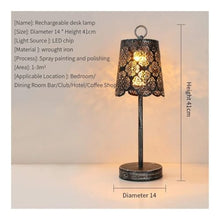 WOAITIANTIAN Desk Lamps Rechargeable Vintage Iron Openwork Table Lamp for Indoor & Outdoor Ambient Lighting