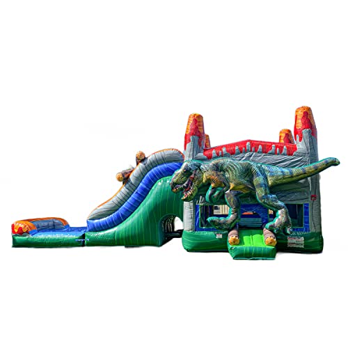 XJUMP T-Rex Dinosaur Inflatable Water Slide Bounce House Green