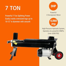 ROCKCUB 7-Ton Electric Log Splitter, Upgraded Ergonomic Foot Pedal for Less Back Strain, Bonus 4-Way Cross Wedge for Rapid Kindling, 3HP Motor 28MPa High Pressure, Fits 22" Logs, Plus Version