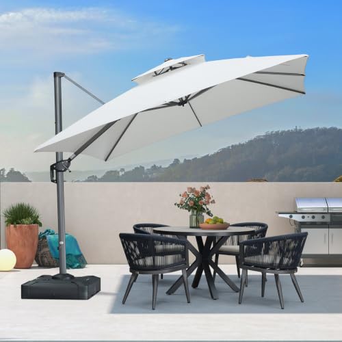OROTLECT 10' Heavy Duty Outdoor Large Double Top Offset Square Parasol, Material, Premium Fabric, With Base,White