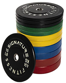 Signature Fitness Olympic Bumper Plate Weight Plates with 7FT Barbell 370LB Set Colored