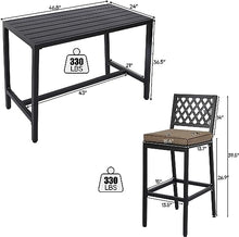Sumshadow 5-Piece Outdoor Patio Bar Set, Bar Height Patio Dining Set, Weather-Resistant Bistro Counter Pub Set with Cushions & Slatted Tabletop for Backyard, Garden, Yard