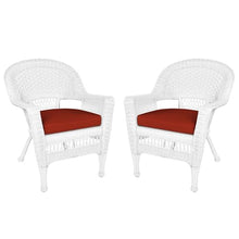 Jeco Wicker Chair with Red Cushion, Set of 2, White/W00206-