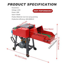 BEILOCKERY Hay Cutter Straw Crusher Machine 4-Blade Farm Hay Chopper Shredder Animal Feed Grinder with Conveyor 880-1760LBS/H 220V 3KW