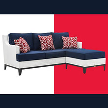 Tommy Hilfiger Hampton Modern White Mesh Outdoor Patio Furniture Collection Gunmetal Frame, Sectional, White & Navy