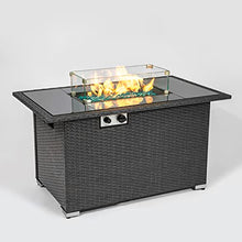 44" Gas Propane Fire Pit Table Rectangle 50,000 BTU with 8mm Tempered Glass Tabletop Blue Stone Steel Table lid Table Waterproof Dusty Cover,ETL Certification (Grey)