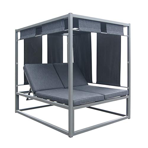 Christopher Knight Home Amos Outdoor Aluminum Daybed with Canopy Dark Grey/Grey Frame