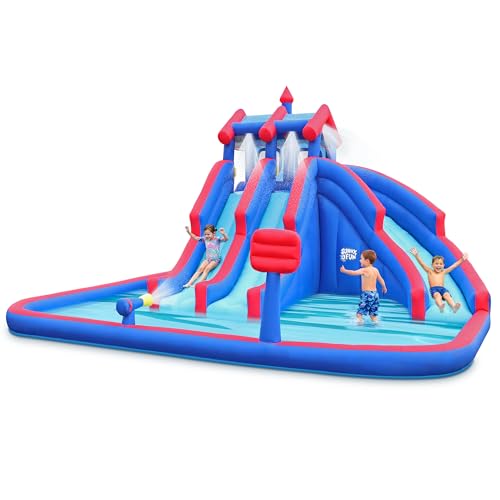 Sunny & Fun Mega Sport Inflatable Water Triple Slide Park for Kids Backyard