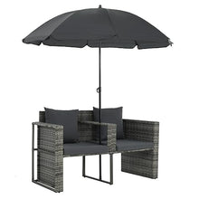 YWMLFZ 2 Seater Patio Sofa with Cushions and Parasol Gray Poly Rattan for Outdoor Backyard Gardens