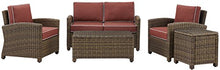 Crosley Furniture Bradenton 5-Piece Outdoor Loveseat Patio Furniture Set Brown with Sangria Cushions