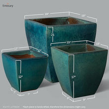 Square Stoneware Planter (Parent SKU) (Teal, Set of 3)