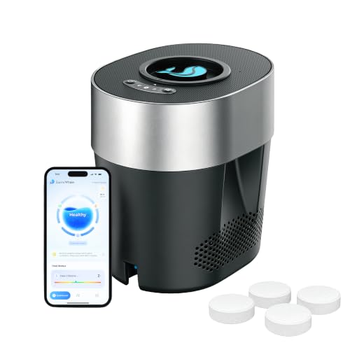 FinWhale Smart Chlorine Dispenser & Pool Monitor, Auto Dosing with Calculated Free Chlorine (FC), pH, ORP & Temp, Up to 25,000 Gal, 1" & 3" Tablets, Solar & Battery Powered, 2.4 GHz Wi-Fi, Free App