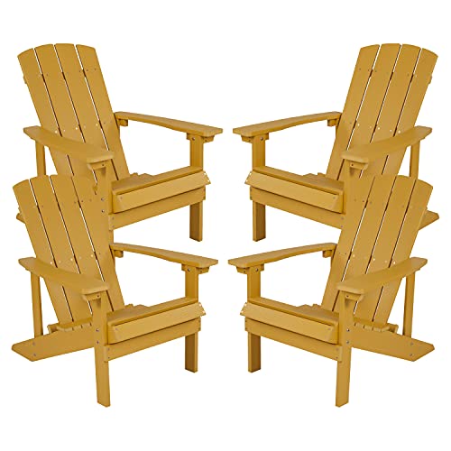 Flash Furniture Charlestown Poly Resin Adirondack Chair - Yellow - All Weather - Indoor/Outdoor - Set of 4