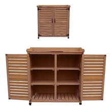 JHNKOJ Outdoor Garden Patio Wooden Storage Cabinet with Adjustable Shelf & Metal Top Green Color Potting Bench Storage Cabinet for Garden Tools,One Color-Brown