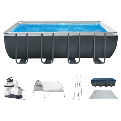 18'×52" Above Ground Rectangular Frame Swimming Pool Set w/Pump & Canopy