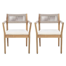 Seeheool Braided Acacia Wood Outdoor Dining Chairs Set of 4 – Teak Look with Beige Rope & Cream Cushions, Armrests – All-Weather Patio Furniture for Garden, Poolside, and Backyard (Durable & Stylish)