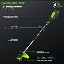 Greenworks 80V 16 in Cordless String Trimmer, 2.0 Ah Battery