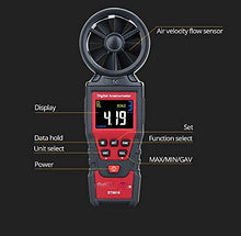 Digital Anemometer Wind Speed Meter Air Velocity Flow Gauge Thermometer Wind Speed Measurement Instrument Airflow Sensor Meter