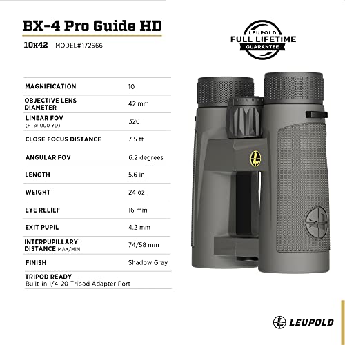 Leupold BX-4 Pro Guide HD Binoculars 10x42mm Shadow Gray