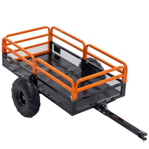 SRECELL Heavy Duty Dump Cart 1500 lb Capacity, 15 Cubic Feet Tow Behind Trailer for ATV, UTV, Lawn Tractor, Removable Sides, Dual Dump Control, All-Terrain Tires for Yard & Garden