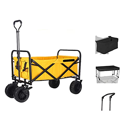 Push-Pull Foldable Garden Cart Portable and l Outdoor Wagon for Kids Heavy Campsite Shopping Carts for Groceries Suitable Forpicnic Beach Camping (Yellow)