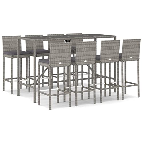fsahslih 9 Piece Patio Bar Set Gray PE Rattan Table and 8 Stools