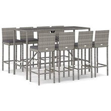 9 Piece Patio Bar Set with Cushions Gray Poly Rattan Outdoor Pub Table