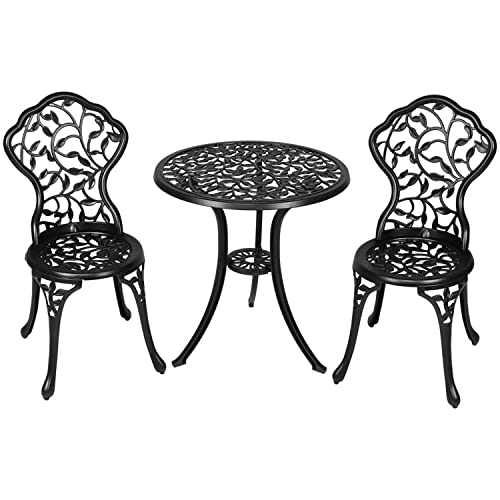 Sunnydaze 3-Piece Black Outdoor Cast Aluminum Patio Bistro Set