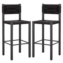SAFAVIEH Couture Outdoor Patio Furniture Collection - Romona Tropical Bar Stool Set of 2, Black Woven Rattan Design, 30-Inch, Fully Assembled (CPT4001A)