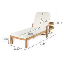 Christopher Knight Home Kayas Acacia Wood Chaise Lounge with Adjustable Backrest, 77.5" Outdoor Sun Lounger with Cushion, Modern Patio Lounger Recliner Chair for Poolside Lawn, Light Teak+Cream,1PCS