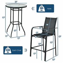 3 PCS Outdoor Patio Bar Table Stool Set Height Tempered Glass Top Suitable for Garden, Patio, Poolside, Backyard and More