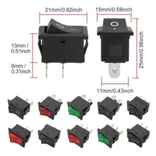 100PCS KCD1 Series 2/3/4 Pin ON-Off Boat Car Rocker Position Power Switches 15mm x 21mm Black Red Green 6A/250V 10A/125V AC(Red 3Pin ON-Off-ON,10000 PCS)