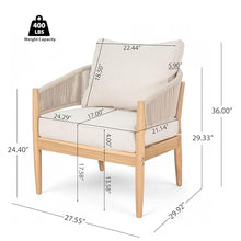 Christopher Knight Home Naomi Set of 2 Patio Acacia Wood Club Chair with Cushion, Handwoven Rope Lounge Chair Outdoor for Porch/Backyard, Stylish Garden Seating with Curved Backrest, Beige+Light Brown