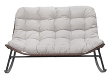 WEALTHOUSE Double Wide Rocking Loveseat Outdoor Egg Chair with Plush Dual Layer Cushions, PE Rattan Frame, 2 Person Rocker Lounge Seat for Patio Garden Balcony Backyard Porch Poolside Relaxation