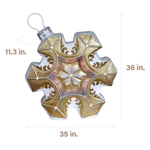 Fraser Hill Farm 36-Inch Prelit Vintage Snowflake Ornament Statue LED Lights 36" Oversized Snowflake