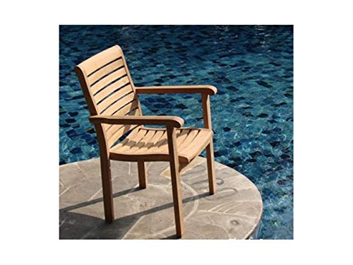 WholesaleTeakFurniture Qty 6 - Hari Stacking Dining Captain Arm Chair - Outdoor Patio Grade-A Teak Wood #WFDCARHR6