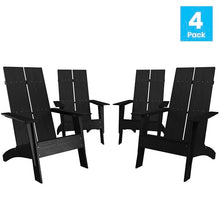 BizChair Set of 4 Modern 2-Slat Back Adirondack Chairs - Black All-Weather Poly Resin Lounge Chairs