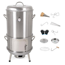 WPWSDWMX Vertical Smoker Grill Combo 36.6in Stainless Steel Charcoal Meat Smoker with Built-in Thermometer Full Accessories for Outdoor BBQ Camping