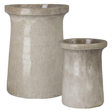 Emissary Home and Garden 21in. L x 29in. H Gray Stoneware Round Planters with High-fire Treatment (Set of 2)