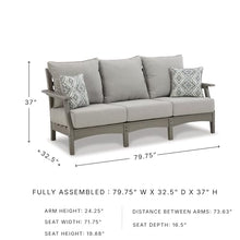Signature Design by Ashley Visola 80"W 3-Seat Outdoor Patio Sofa, HDPE Wood Look, Couch with Performance Cushions for Deck Furniture, Gray