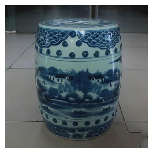 Tu Ye-US Decorative Garden Stools, Ceramic Stool Hand-painted Antique Blue and White Landscape Painting Round Stool Balcony Toilet Stool