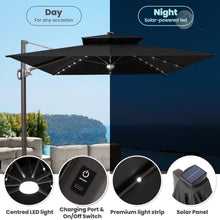11' X 9' Solar Led Lights Patio Cantilever Umbrella with Weighted Base