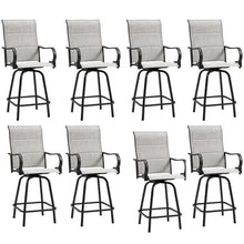 HOMREST Outdoor Swivel Bar Stools Set of 8, High Patio Swivel Bar Chairs with Padded Back & Seat, All-Weather Textilene Tall Patio Chair with Curved Armrest & Metal Footrest for Outside,Light Grey