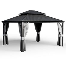 Pamapic 12'x14' Hardtop Gazebo with Netting and Curtains Black
