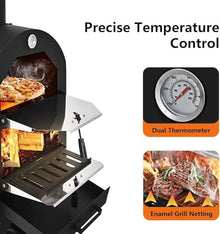 Wood Fired Pizza Oven for Outside, Freestanding Steel Oven with 2 Wheels - Ideal for Barbecue Camping Backyard Party - Fired Outdoor Pizza Oven