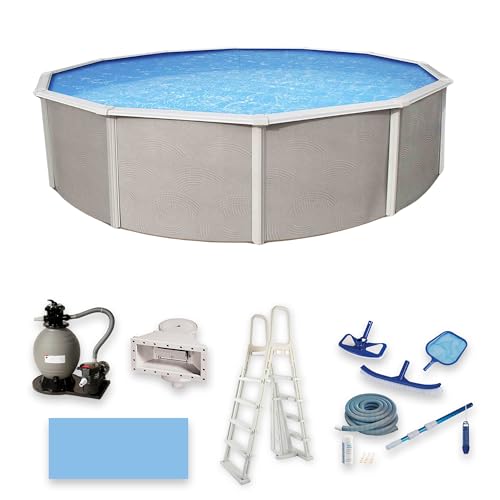 Blue Wave Belize 27-Feet Round 52-Inch Deep 6-Inch Top Rail Metal Wall Swimming Pool Package