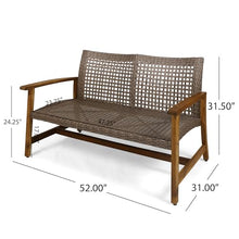 Seeheool Hampton Outdoor Acacia Wood Wicker Loveseat, Patio Furniture Conversation Set for Backyard