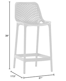 Afuera Living Set of 4 Outdoor Bar Stools, 17.32" Seat Width, White Polypropylene Plastic, Weather Resistant, Stackable, Contemporary Design for Patio or Indoor Seating
